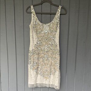 Adrianne Papell Elegant Cream Sequin Dress Size 8
